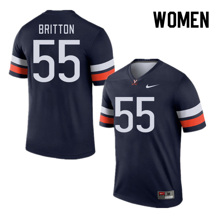 Women #55 Anthony Britton Virginia Cavaliers College Football Jerseys Stitched Sale-Navy